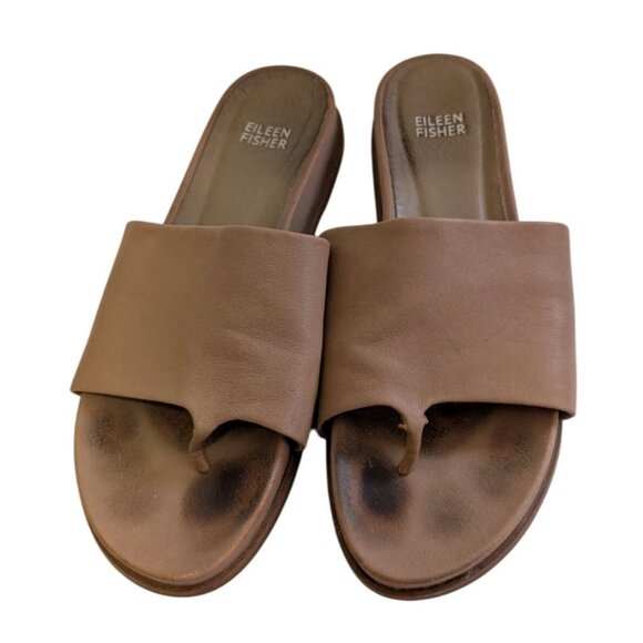 Eileen Fisher Womens Duet Tumbled Brown Leather Slip-On Slides Sandals Size 8 - Picture 2 of 8